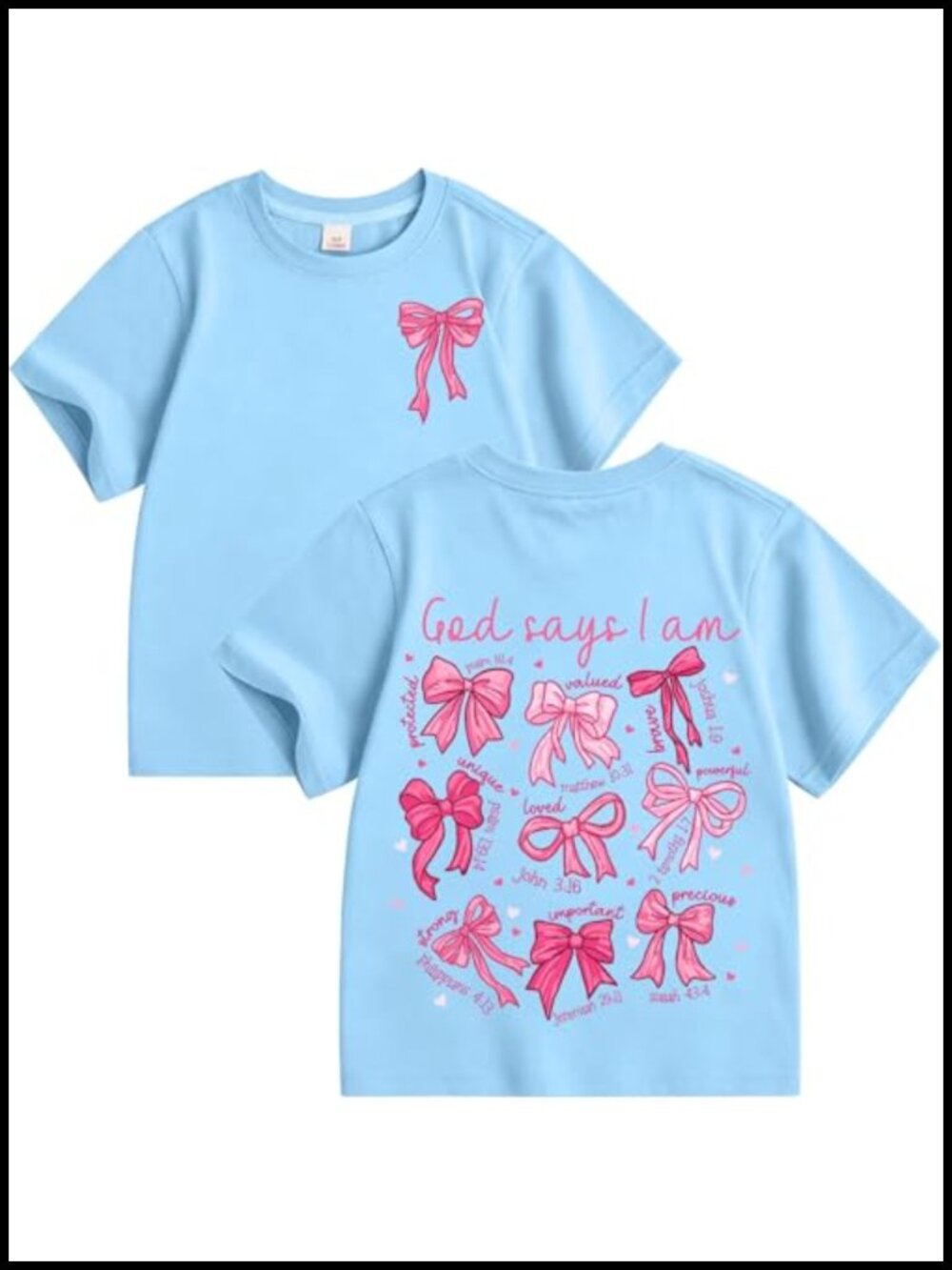 Girls Christian Bow T-Shirt God Says I Am Bible Graphic Cotton Tee
